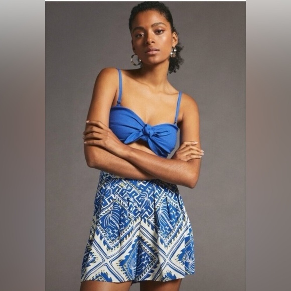 Anthropologie Corey Lynn Calter Blue and White High Waist Shorts retail $120